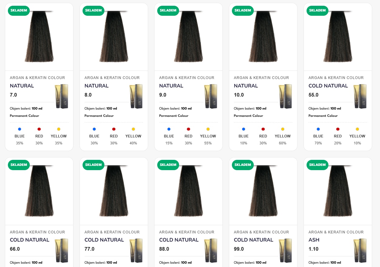 Přehled odstínů pigmentů